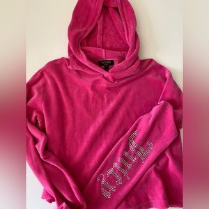 Juicy Couture Urban Outfitters Velour Rhinestone Berry Pink Crop Hoodie Size S